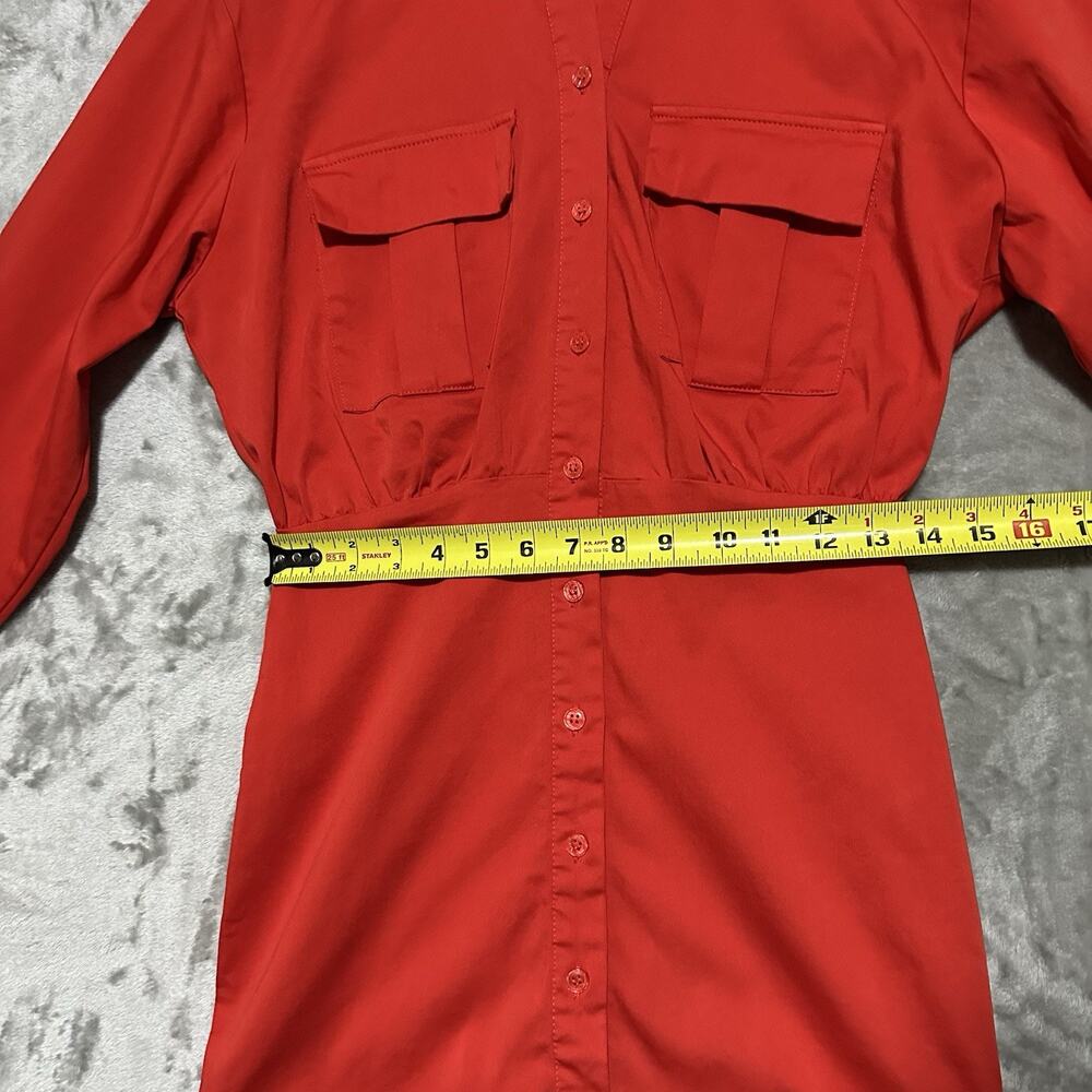 Zara Poplin Cargo Pocket Button Front Mini Dress Womens Sz XS Orange Red Preppy - Picture 4 of 7